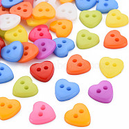 2-Hole Resin Buttons, Heart, Mixed Color, 12x12.5x3mm, Hole: 2mm(BUTT-N018-011)