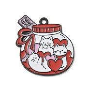 Valentine's Day Alloy Enamel Pendants, Black, Couples Cat with Heart Charm, Cat Shape, 30x28x1.5mm, Hole: 2mm(ENAM-I060-18C)