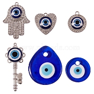 6Pcs 6 Style Evil Eye Pendants Kit for DIY Jewelry Making, Including Zinc Alloy Rhinestone & Lampwork & Glass Pendants, Platinum, 20~70x18.5~38.5x5~7mm, 1pc/style(DIY-SZ0005-80A)