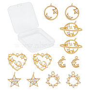 SUNNYCLUE 12Pcs 6 Styles Brass Cubic Zirconia Charms, Mixed Shapes, Real 18K Gold Plated, 2pcs/styles(KK-SC0001-97G)