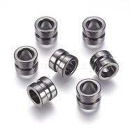304 Stainless Steel Beads, Large Hole Beads, Grooved Beads, Column, Gunmetal, 10x8mm, Hole: 6.5mm(STAS-E144-028B)
