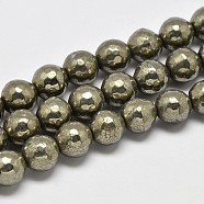 Natural Pyrite Round Beads Strands, Faceted(128 Facets), Grade A, 10mm, Hole: 1mm, about 40pcs/strand, 16 inch(G-F197-07-10mm)