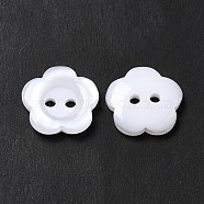 Resin Buttons, Dyed, Flower, White, 15x3mm, Hole: 1mm(RESI-D031-15mm-01)