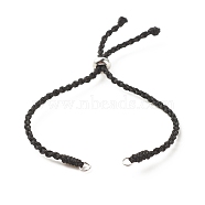 Braided Polyester Cord Bracelet, with 201 Stainless Steel Beads, for Slider Bracelets Making, Stainless Steel Color, 10 inch(25.5cm), 2.5~4mm(AJEW-JB01125-01)