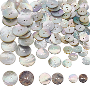 PandaHall Elite 3 Style Natural Akoya Shell Buttons, 2-hole, Flat Round, Seashell Color, 15~25.5x1.4~2.5mm, 100pcs/box(DIY-PH0009-79)