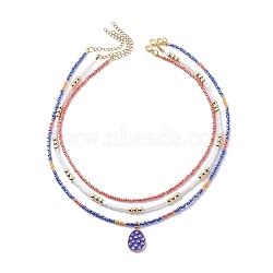 3Pcs 3 Style Glass Seed Imitation Pearl Beaded Necklaces Set, Alloy Enamel Easter Egg Charm Necklaces for Women, Mixed Color, 15.35~17.72 inch(39~45cm), 1Pc/style(NJEW-JN04013)