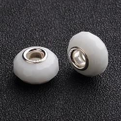 76 Faceted Glass European Large Hole Beads, with 925 Sterling Silver Core, Rondelle, White, 13.5x8mm, Hole: 4.5mm(GPDL-F009-10)