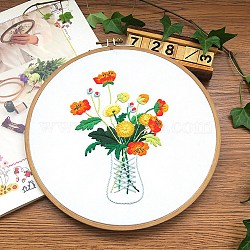 Flower Pattern DIY Embroidery Starter Kits, including Embroidery Fabric & Thread, Needle, Instruction Sheet, Colorful, 290x290mm(DIY-P077-102)