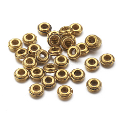 Tibetan Style Spacer Beads, Lead Free & Cadmium Free, Rondelle, Antique Golden, 6x2.5mm, Hole: 2.4mm, about 4100pcs/1000g(GLF0556Y-01)