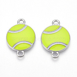 Alloy Enamel Connector Charms, Sports Links, Cadmium Free & Lead Free, Platinum, Yellow, Tennis, 14.5~15x21.5x3mm, Hole: 2mm(ENAM-L048-01P-03)