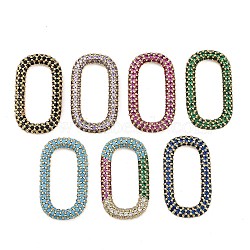 Rack Plating Brass Micro Pave Cubic Zirconia Oval Linking Rings, Long-Lasting Plated, Lead Free & Cadmium Free, Real 18K Gold Plated, Mixed Color, 25x14.5x3mm, Inner Diameter: 19x8.5mm(KK-A234-006G)