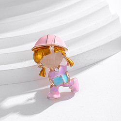 Cute Girl with Book Enamel Pins, Lovely Girl Alloy Badge for Backpack Clothes, Light Gold, Pink, 31.5x19.5mm(JEWB-Z031-05KCG-02)