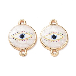 Resin Connector Charms, Light Gold Tone Alloy Enamel Eye Links, Flat Round, 20x14x2mm, Hole: 1.5mm(FIND-E043-11KCG-09)