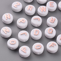 Opaque White Acrylic Beads, with Glitter Powder, Horizontal Hole, Flat Round with Random Letters, Dark Salmon, 10x6mm, Hole: 2mm, about 1560pcs/500g(MACR-N008-45D)
