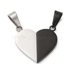 PVD Vacuum Plating 304 Stainless Steel Split Pendants, Couple Pendants, Heart Charm, Electrophoresis Black & Stainless Steel Color, 23x24.2x3mm, Hole: 9x5.5mm(STAS-E195-03EBP)