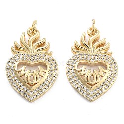 Brass Pave Cubic Zirconia Pendants, with Jump Ring, Golden, Pineapple, 26x17x3mm, Hole: 5mm(KK-U009-10B-G)