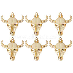 6Pcs Rack Plating Brass Pendants, with Jump Ring, Long-Lasting Plated, Cow Head, Real 18K Gold Plated, 23x24x5mm, Jump Ring: 5x0.9mm, 3mm Inner Diameter(KK-SC0003-27)