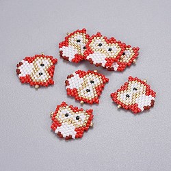 (Holiday Stock-Up Sale)Handmade Japanese Seed Beads Links, with Japan Import Thread, Loom Pattern, Owl, Red, 18~18.5x21x2mm, Hole: 0.6mm(SEED-P003-06B)