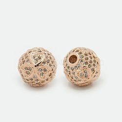 Brass Micro Pave Cubic Zirconia Beads, Round, Rose Gold, 10mm, Hole: 2mm(X-ZIRC-F001-04RG)