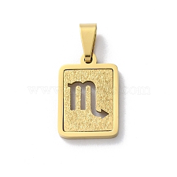 304 Stainless Steel Twelve Constellations Pendants, Real 18K Gold Plated, Rectangle Charm, Scorpio, 17.5x12x2mm, Hole: 7.5x3.5mm(STAS-S152-02G-H)