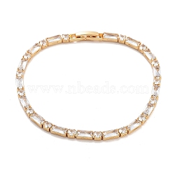 Brass Pave Clear Cubic Zirconia Rectangle & Flat Round Link Bracelets, Nickle Free, Long-Lasting Plated, Golden, 7-1/4 inch(18.4cm)(BJEW-YWC0002-02G)