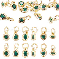 12Pcs 6 Styles Brass Cubic Zirconia Charms, Real 18K Gold Plated, Mixed Shapes, Green, 6~8.5x4~6x2~2.5mm, Hole: 3mm, 2pcs/style(KK-TA0009-19B)