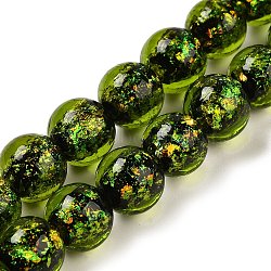 Handmade Dichroic Foil Glass Beads Strands, Rondelle, Yellow Green, 11~11.5mm, Hole: 1.6mm, about 33pcs/strand, 13.27''(33.7cm)(DICH-U001-06J)