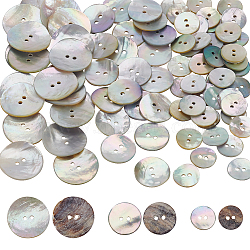 Elite 3 Style Natural Akoya Shell Buttons, 2-hole, Flat Round, Seashell Color, 15~25.5x1.4~2.5mm, 100pcs/box(DIY-PH0009-79)