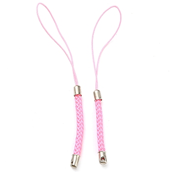 Polyester Cord Mobile Straps, with Platinum Plated Iron Findings, Pearl Pink, 8~9cm