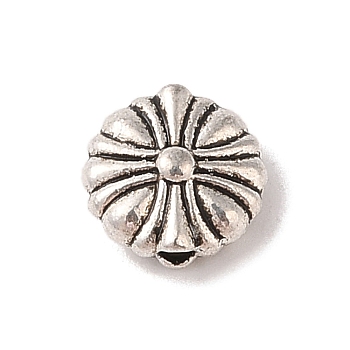 Tibetan Style Alloy Beads, Cadmium Free & Lead Free, Flower with Flat Round, Antique Silver, 10x4.5mm, Hole: 1.6mm