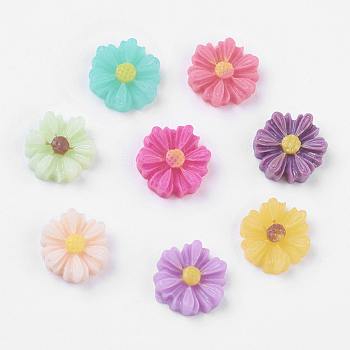 Mixed Resin Flower Cabochons, 9x8x3mm