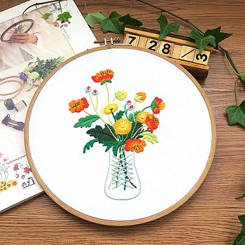 Flower Pattern DIY Embroidery Starter Kits, including Embroidery Fabric & Thread, Needle, Instruction Sheet, Colorful, 290x290mm