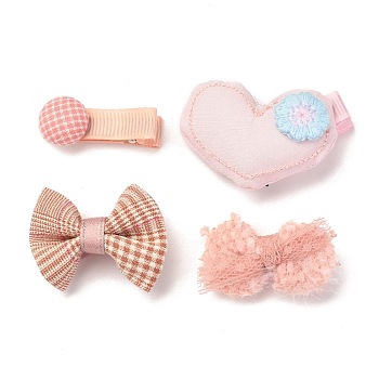 Iron Alligator Hair Clips Sets, with Cloth, Mixed Shapes, Mixed Color, 35.5~47x15~36x15~21mm, 4pcs/set