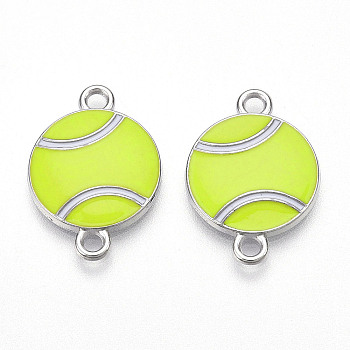 Alloy Enamel Connector Charms, Sports Links, Cadmium Free & Lead Free, Platinum, Yellow, Tennis, 14.5~15x21.5x3mm, Hole: 2mm