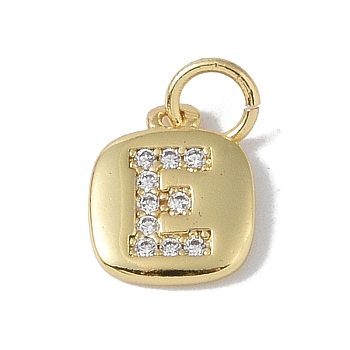 Rack Plating Brass Micro Pave CLear Cubic Zirconia Charms, with Jump Rings, Cadmium Free & Lead Free, Long-Lasting Plated, Real 18K Gold Plated, Letter E, 11.5x9x1.5mm, Hole: 2.8mm