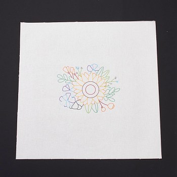 DIY Embroidery Fabric with Eliminable Pattern, Embroidery Cloth, Square, Flower Pattern, 28x27.6x0.05cm