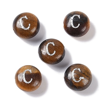 Natural Tiger Eye Beads, Rondelle with Letter, Letter C, 8.5~9x5~5.5mm, Hole: 1.2mm