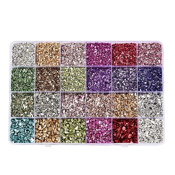 24 Grid Electroplate Glass Chip Beads, Nail Art Decoration Accessories, No Hole, Mixed Color, 2~10.5x1~5.5x0.5~4mm
