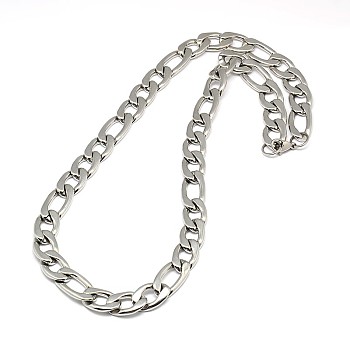 Fashionable 304 Stainless Steel Figaro Chain Necklaces for Men, with Lobster Claw Clasps, Stainless Steel Color, 24.02 inch(61cm)x13mm