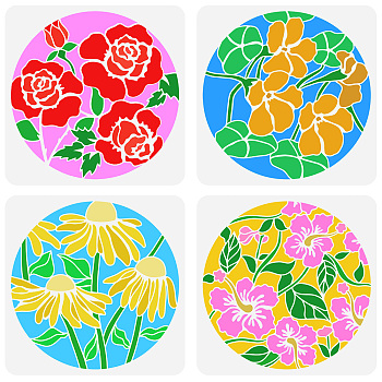 4Pcs 4 Styles Sea Animals Theme PET Hollow Out Drawing Painting Stencils, for DIY Scrapbook, Photo Album, Flower Pattern, 300x300mm, 1pc/style