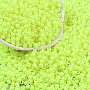 Opaque Acrylic Beads, Round, Green Yellow, 4x3.5mm, Hole: 1.6mm, about 18000pcs/500g