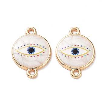 Resin Connector Charms, Light Gold Tone Alloy Enamel Eye Links, Flat Round, 20x14x2mm, Hole: 1.5mm