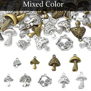 60Pcs 15 Styles Tibetan Style Alloy Pendants, Mushroom, Mixed Color, 15.5~29.4x11.5~21x1.5~6mm, Hole: 1.5~2.2mm, 4pcs/style