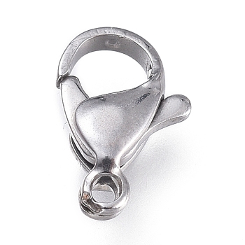 316 Surgical Stainless Steel Lobster Claw Clasps, Manual Polishing, Stainless Steel Color, 11.5x7.6x3.5mm, Hole: 1.2mm