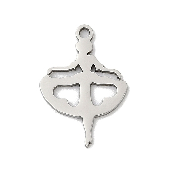 201 Stainless Steel Pendants, Dancer Charms, Stainless Steel Color, 18x12.5x1mm, Hole: 1.4mm