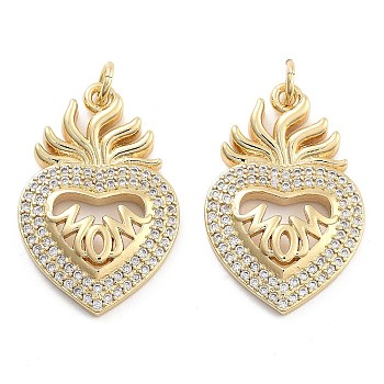 Brass Pave Cubic Zirconia Pendants, with Jump Ring, Golden, Pineapple, 26x17x3mm, Hole: 5mm