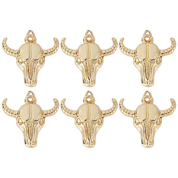 6Pcs Rack Plating Brass Pendants, with Jump Ring, Long-Lasting Plated, Cow Head, Real 18K Gold Plated, 23x24x5mm, Jump Ring: 5x0.9mm, 3mm Inner Diameter