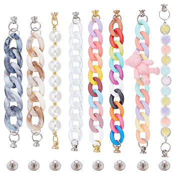 Opaque Acrylic Curb Chain for DIY Keychains, Phone Case Decoration Jewelry Accessories, with Brass Screw Nuts and Iron Screws, Mixed Color, 14.5~17cm