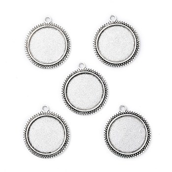 Tibetan Style Alloy Flat Round Pendant Cabochon Settings, Cadmium Free & Lead Free, Antique Silver, Tray: 20mm, 29x25.5x2mm, Hole: 1.5mm, about 313pcs/1000g
