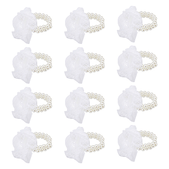 Plastic Imitation Pearl Stretch Bracelets, with Lace Edges, for Bridesmaid, Bridal, Party Jewelry, with Organza Bags, Mixed Color, 1-5/8 inch(4.3cm), Bead: 8mm, 12pcs/set